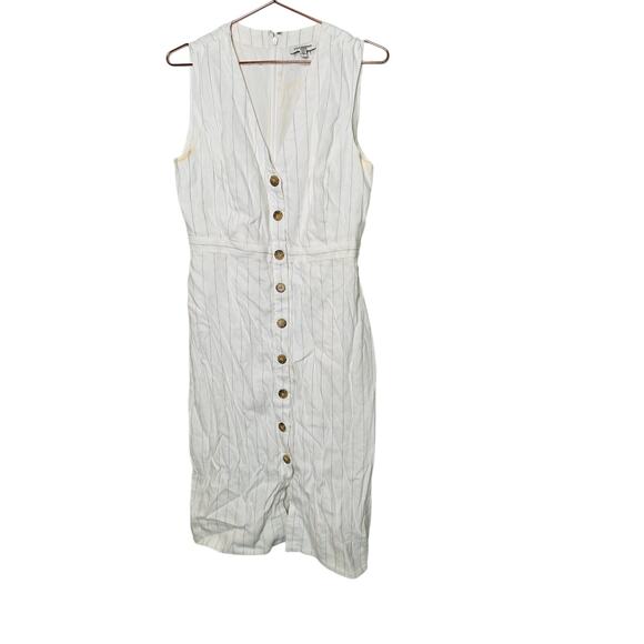 CLUB MONACO Off-White Pinstriped Linen Blend Front Button Pencil Dress Size 6 - Picture 4 of 13